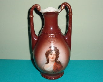 Beautiful Antique Portrait Vase Made In Austria Pretty Woman European Porcelain