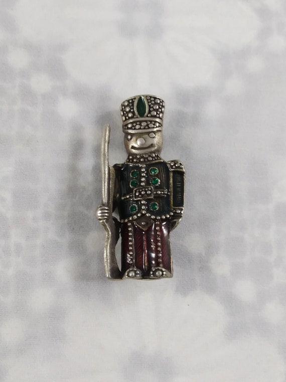 Sterling Silver Enamel Soldier Brooch