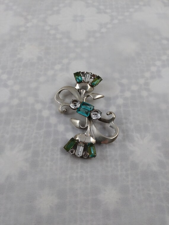 Sterling Silver & Crystal Floral Brooch