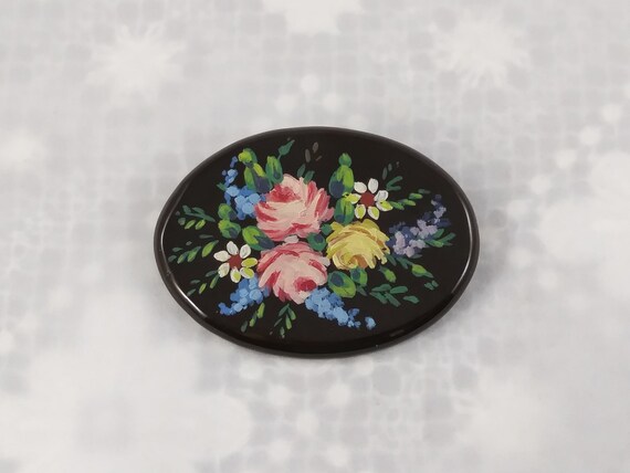 Bakelite Hand Painted Brooch - image 1