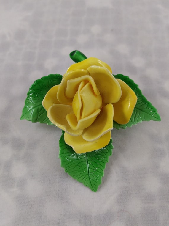 Celluloid Yellow Rose Flower Brooch - image 2