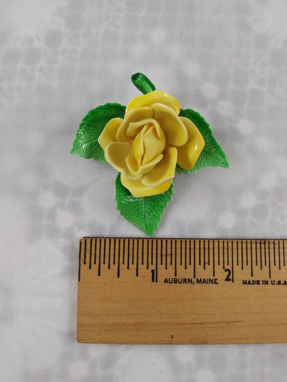 Celluloid Yellow Rose Flower Brooch - image 4