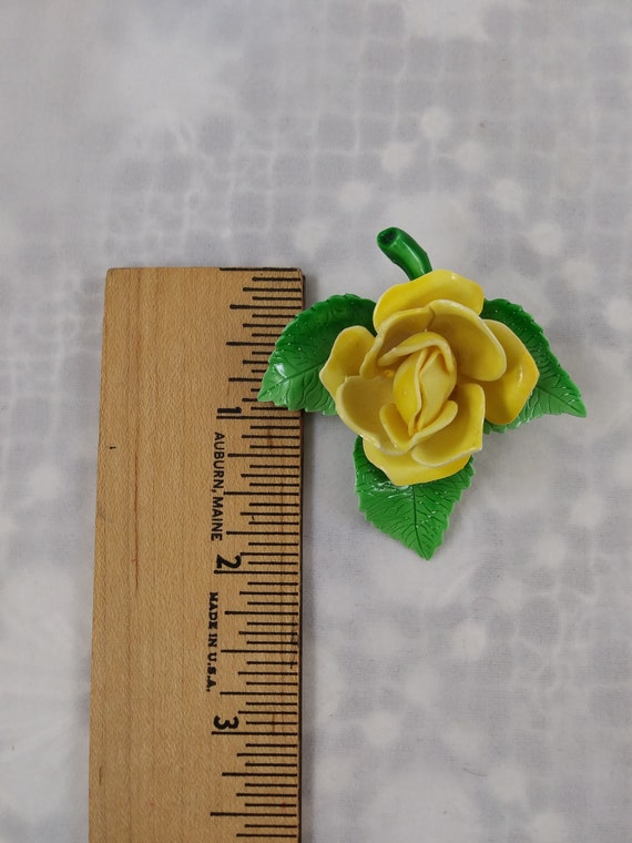 Celluloid Yellow Rose Flower Brooch - image 5