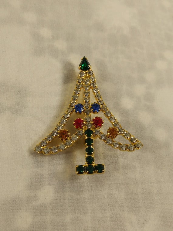 Christmas Tree Rhinestone Brooch