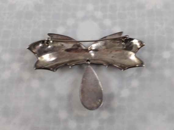 Sterling Silver, Marcasite, and Peal Brooch - image 3