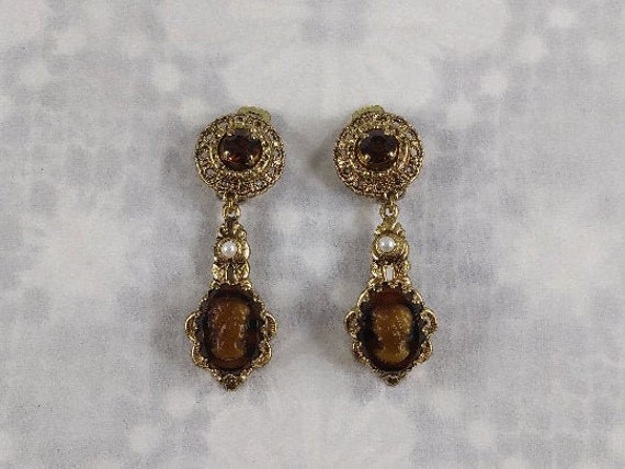 Cameo Dangle Clip Earrings