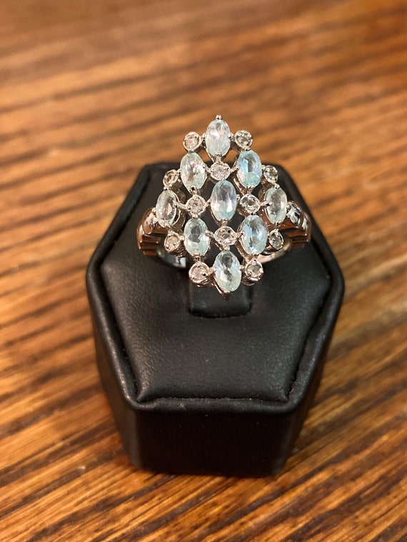 Aquamarine Sterling Silver Cluster Ring