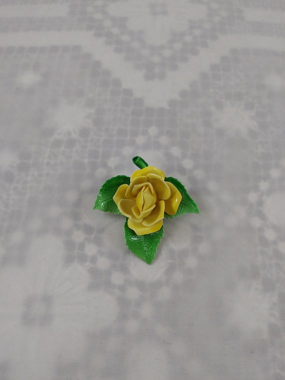 Celluloid Yellow Rose Flower Brooch - image 1