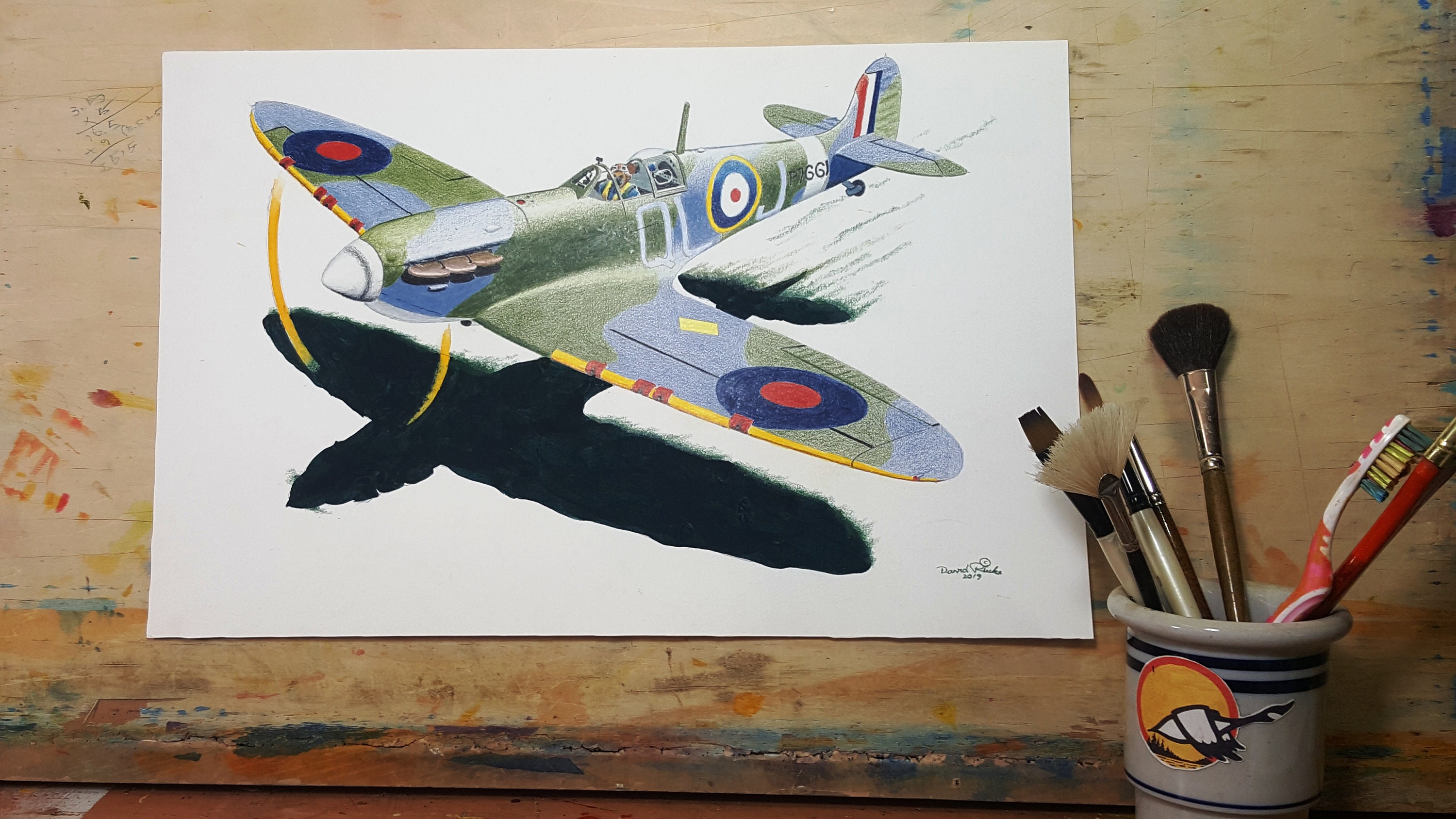 Spitfire Sketch - P7350_QJG Picture Canvas Wall Art in Colour by J  Biggadike ID #699471