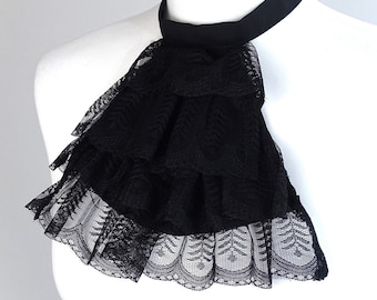 Black lace jabot with 4 layers of lace Victorian Gothic Steampunk Jabot