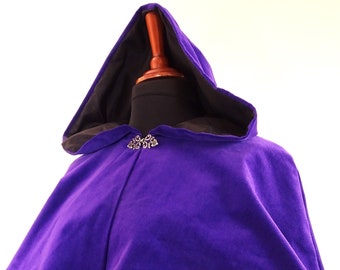 Velvet hood with metal clasp purple size S - M velvet cape cloak fantasy LARP medieval