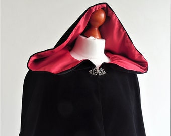 Velvet hood with metal clasp black size L velvet cape cloak fantasy LARP medieval
