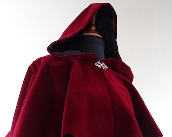 Velvet hood with metal clasp Bordeaux size L Cape Cloak Fantasy LARP Middle Ages