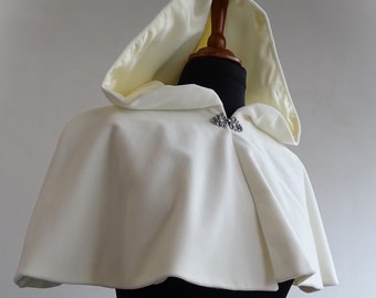 Velvet Hood Cream Velvet Cape Cloak Fantasy LARP Medieval Wedding Size S-M