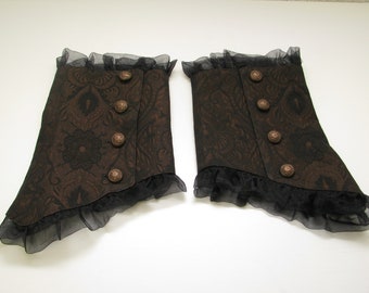 Guêtres hautes avec des volants de brocart brun victorien Steampunk marron noir