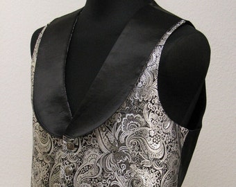 Brocade Vest with Collar Silver Black Venetian Vest Rococo Baroque Vampires