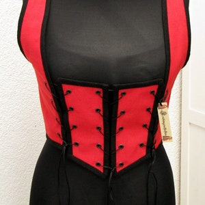 Underbust corset with lacing linen red black laced LARP medieval size M