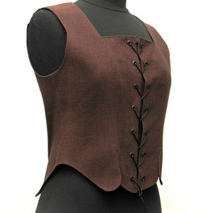 Linen corsage brown with tassels medieval LARP Renaissance dirndl bodice linen size S-M