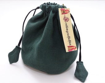 Linen bag green dice bag marble bag role play LARP medieval bag