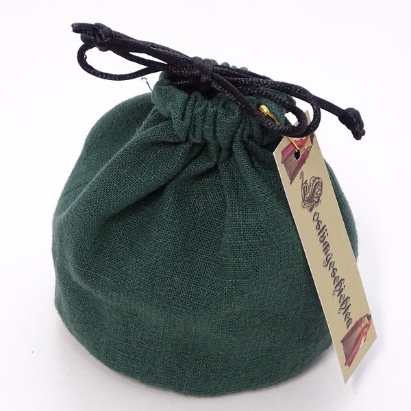 Small green linen bag dice bag role play LARP medieval new