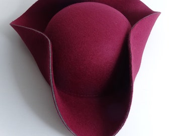 Children's Tricorn Hat Simple Bordeaux Red Pirate Hat Baroque Rococo LARP Solid Felt Hat Size: XXS / 52 - 54 cm