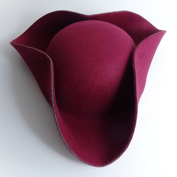 Children's Tricorn Hat Simple Bordeaux Red Pirate Hat Baroque Rococo LARP Solid Felt Hat Size: XXS / 52 - 54 cm