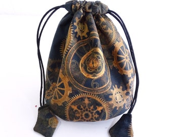 Steampunk bag made of cotton dice bag marble bag role play LARP gears gear clock