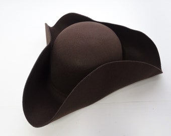 Brown Tricorn Simple Pirate Hat Baroque Rococo LARP Solid Felt Hat Size: S-M / 57