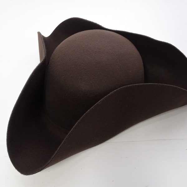 Brown Tricorn Simple Pirate Hat Baroque Rococo LARP Solid Felt Hat Size: S-M / 57