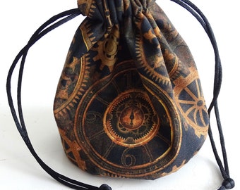 Small steampunk bag made of cotton dice bag marble bag role play LARP gears gear clock