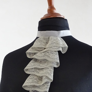Jabot grey lace Victorian Goth Steampunk Baroque Rococo ruffle necktie