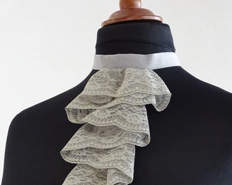 Jabot gray lace Victorian Goth Steampunk Baroque Rococo ruffle neck tie