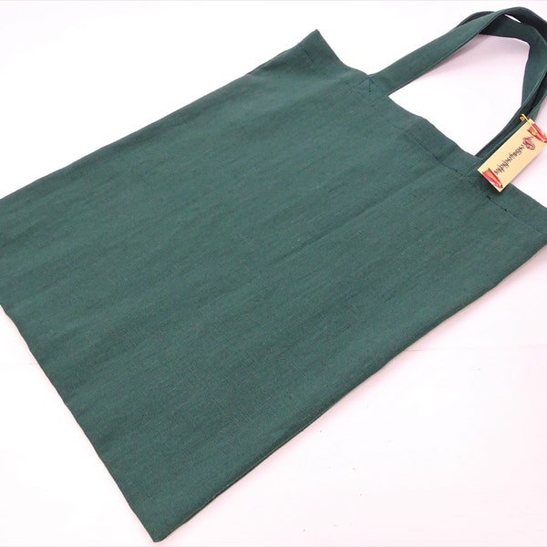 Dunkelgrüne Stofftasche aus Leinen Tasche Tragetasche Einkaufstasche Beutel grün