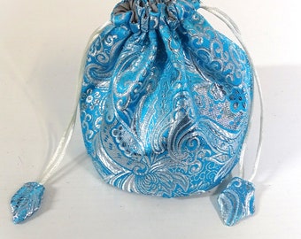 Brocade Dice Bag Light Blue Silver Marble Bag Role Play LARP Medieval New