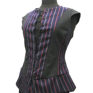 Vest dark blue striped doublet made of wool medieval renaissance LARP doublet XS
