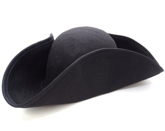 Edged Black Tricorn Pirate Hat Baroque Rococo LARP Soft Felt Hat Size L / 60