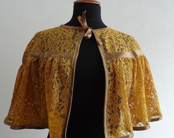 Gold beige lace cape, steampunk Victorian style