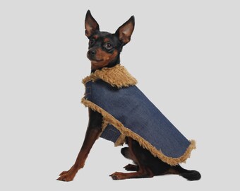 Hundejäckchen XXS Jeans Fell für kleine Hunde Welpen Hundemantel Hundejacke Hunde 23 cm