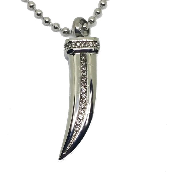 Crémation Urn " Cubic Zircon Wolf Tooth Fang " Collier Inox Pendentif Keepsake Ash Holder Bijoux Celtic / Ball Chain - Velvet Bag