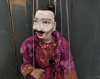 Spettacolo di marionette grande burattino cinese brocante vintage bambola asiatica gioco teatrale di marionette in legno arte asiatica