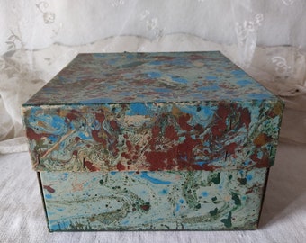Grosse Vintage Pappbox marmoriert Paperbox Cardboard Box Marmorpapier shabby Patina