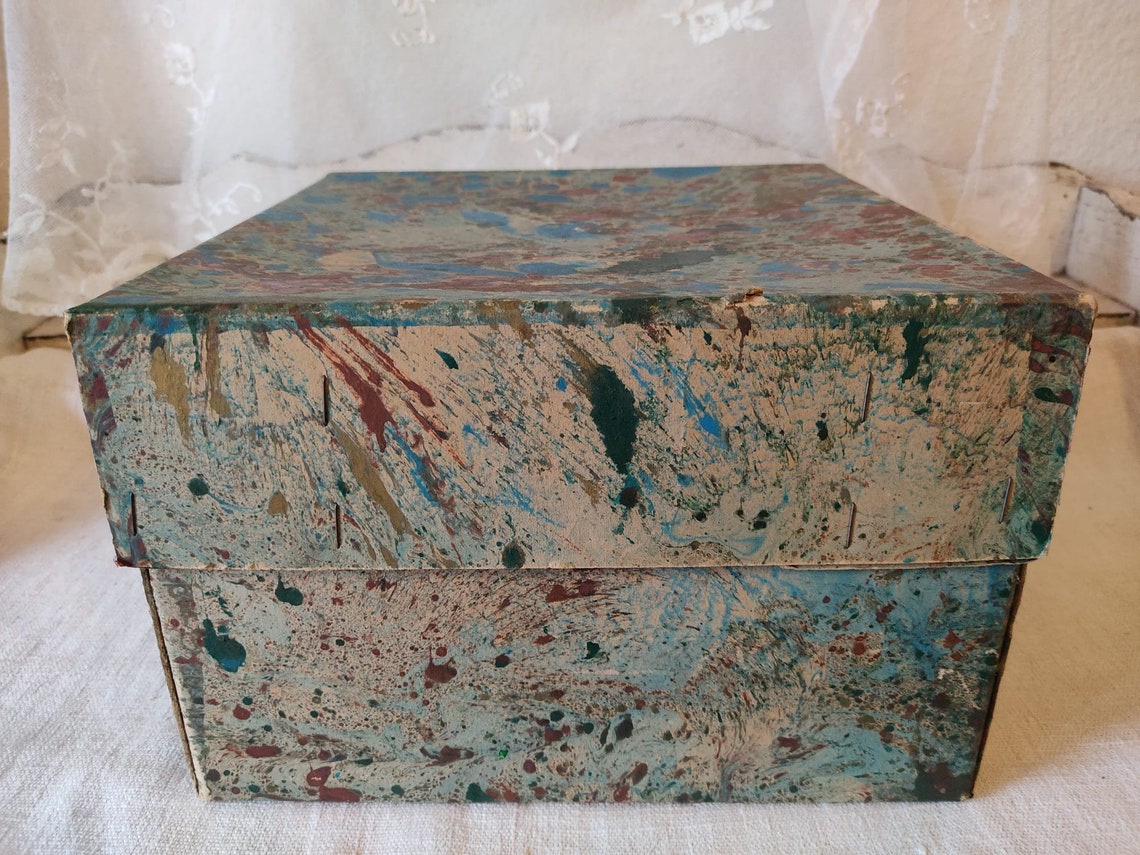 Large Vintage Cardboard Box Marbled Paperbox Cardboard Box Etsy