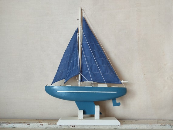 Small Vintage Boat Wooden Boat Sailboat With Fabric Sail Dinghy