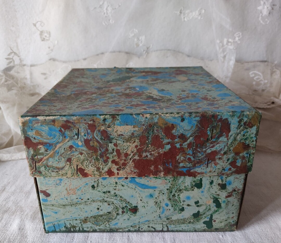 Large Vintage Cardboard Box Marbled Paper Box Cardboard Box Marble