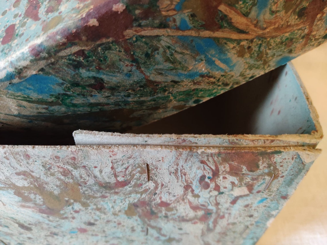 Large Vintage Cardboard Box Marbled Paperbox Cardboard Box Etsy