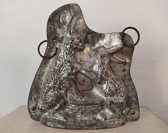 Antik Hasen Chocolate Mold Ostern Dekoration Vintage Metall Schokoladenform shabby Patina brocante chocolate moule Osterhasen Schwabenland