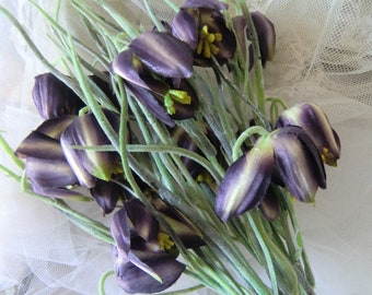 Vintage bouquet of silk flowers Turkish checkerboard flower artificial flowers Fritillaria purple aubergine