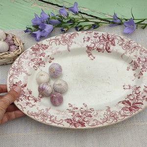 Antique ceramic plate *CAMPANULE* serving plate by Saint-Amand et Hamage (Nord) French shabby patina Ironstone Terre de fer