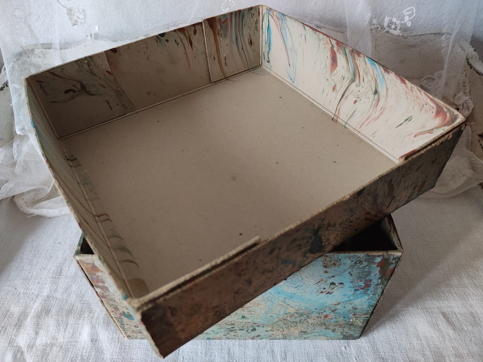 Large Vintage Cardboard Box Marbled Paper Box Cardboard Box
