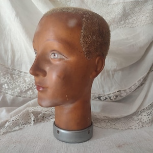 ANTIQUE Head Mannequin Hard Plastic Wig Head Hairdresser Head 30s 40s 50s Vintage Head Model Decoration Loft Design Brocante Patina